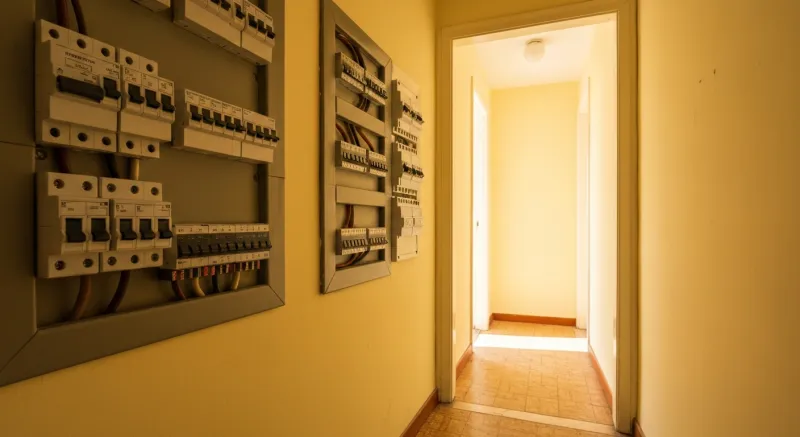 Cuadro eléctrico abierto en apartamento, magnetotérmicos a la vista en Ripollet