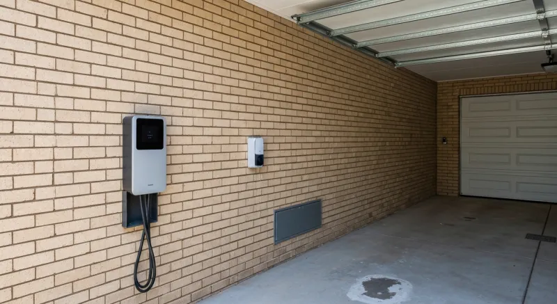 Punto de recarga (wallbox) instalado en garaje mediterráneo en Gallifa
